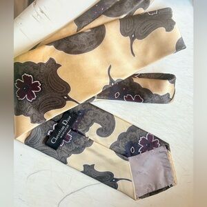 Dior Silk Tie with Cream and Black Floral Design